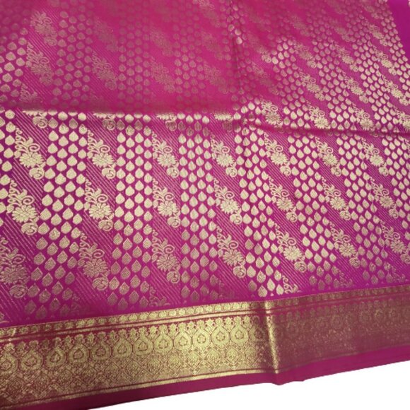 Hot Pink Saree with Gold Accents - Unstitched - NEW - Picture 9 of 10